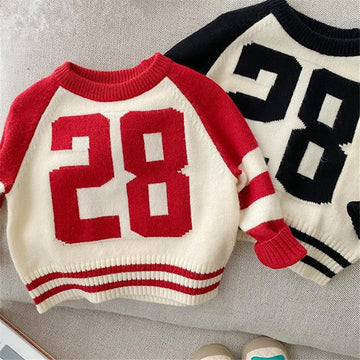 28 Toddler Contrast Sleeves Knitted Sweater