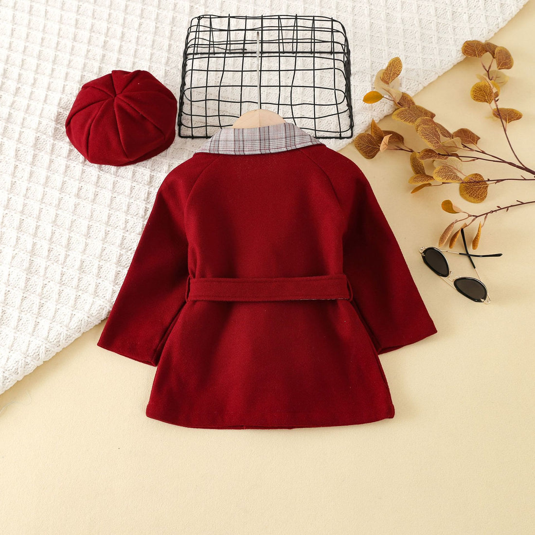 Toddler Girl Plaid Lapels Bow Coat with Hat