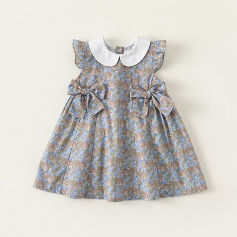 Toddler Girl Bowknot Lapel Collar Sleeveless Dress