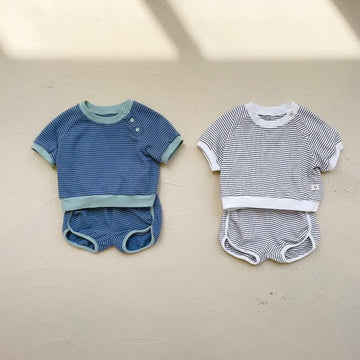 Baby Striped Casual Tee & Shorts Set