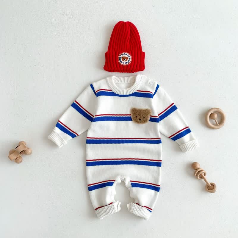 Baby Embroidered Bear Knitted Romper