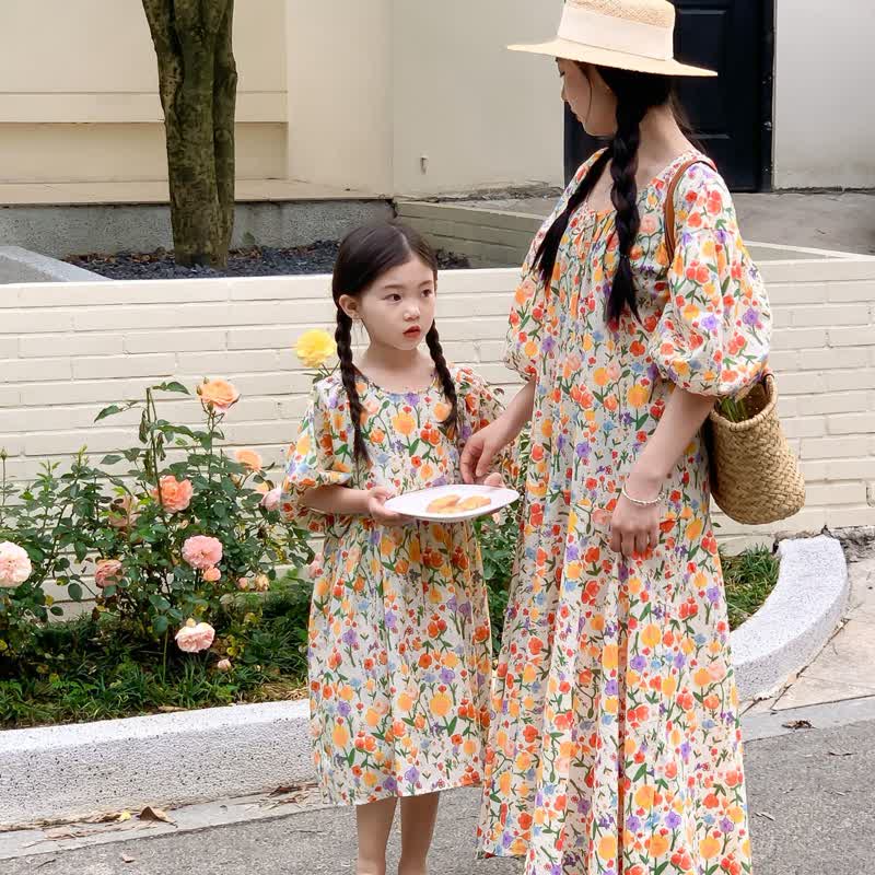 Mommy and Me Flower Crew Neck Dress