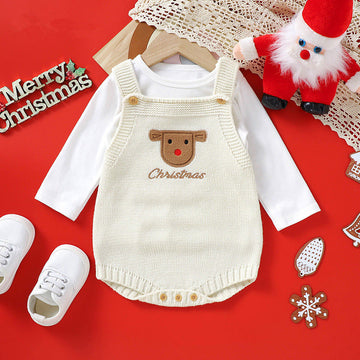 CHRISTMAS Baby Christmas Elk Slogan Bodysuit