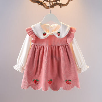 Baby Toddler Girl Strawberry Fake 2 Pcs Dress