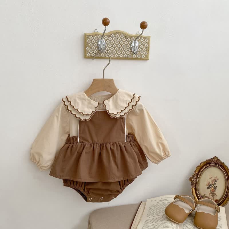 Baby Lapel Blouse and Overalls Set