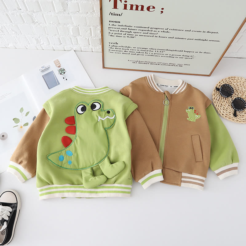 Toddler Boy Contrast Sleeves Cartoon Crocodile Cute Coat