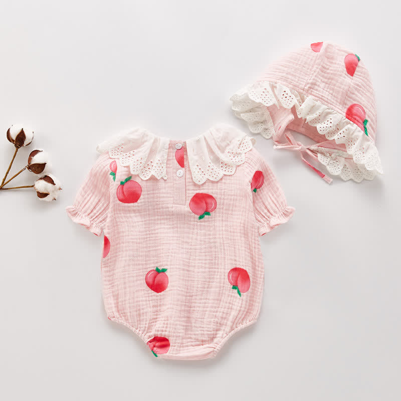 Baby Peach Lace Collar Bodysuit with Hat