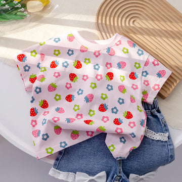 Toddler Girl Flower Strawberry Tee