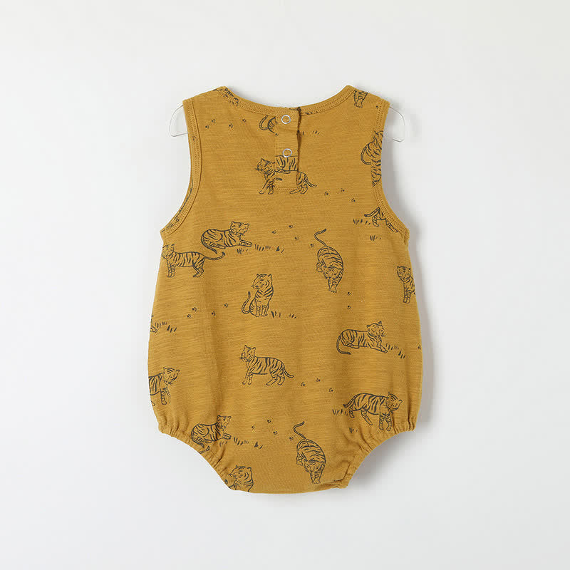 Baby Tiger Crew Neck Sleeveless Pajamas Bodysuit