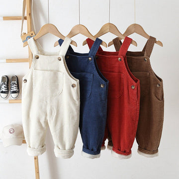 Baby Solid Color Fleece Lined Corduroy Overalls