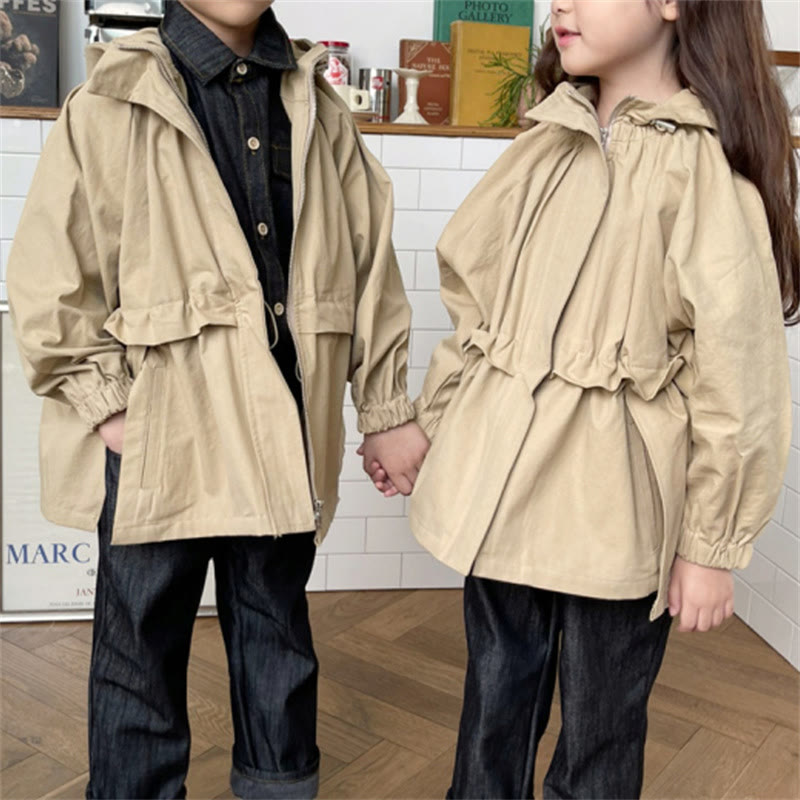 Toddler Solid Color Khaki Hooded Worker Coat