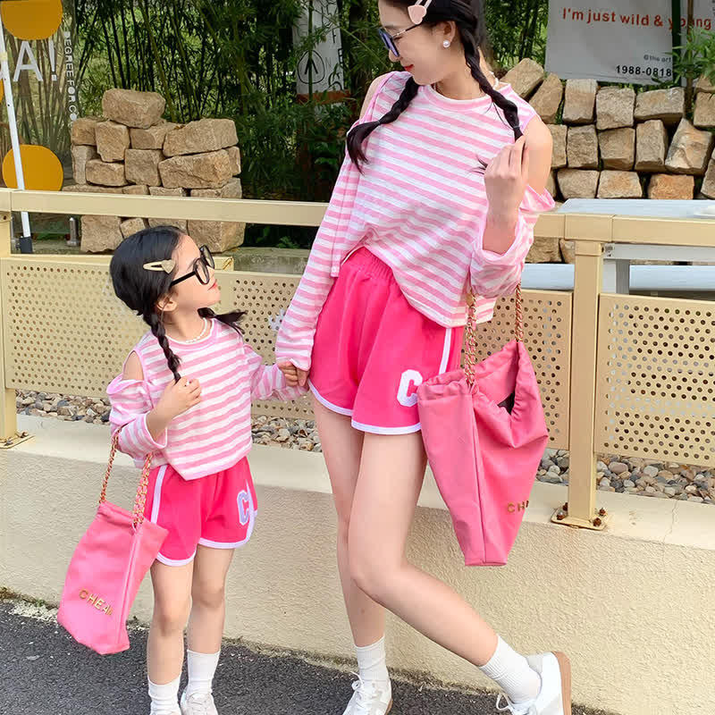 C Mommy and Me Striped Shirt and Shorts Set