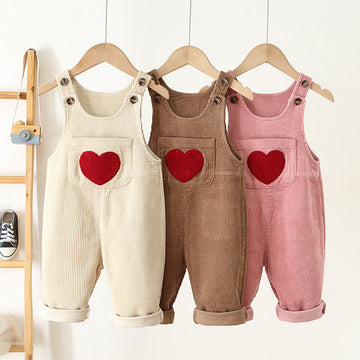 Baby Toddler Heart Corduroy Overalls