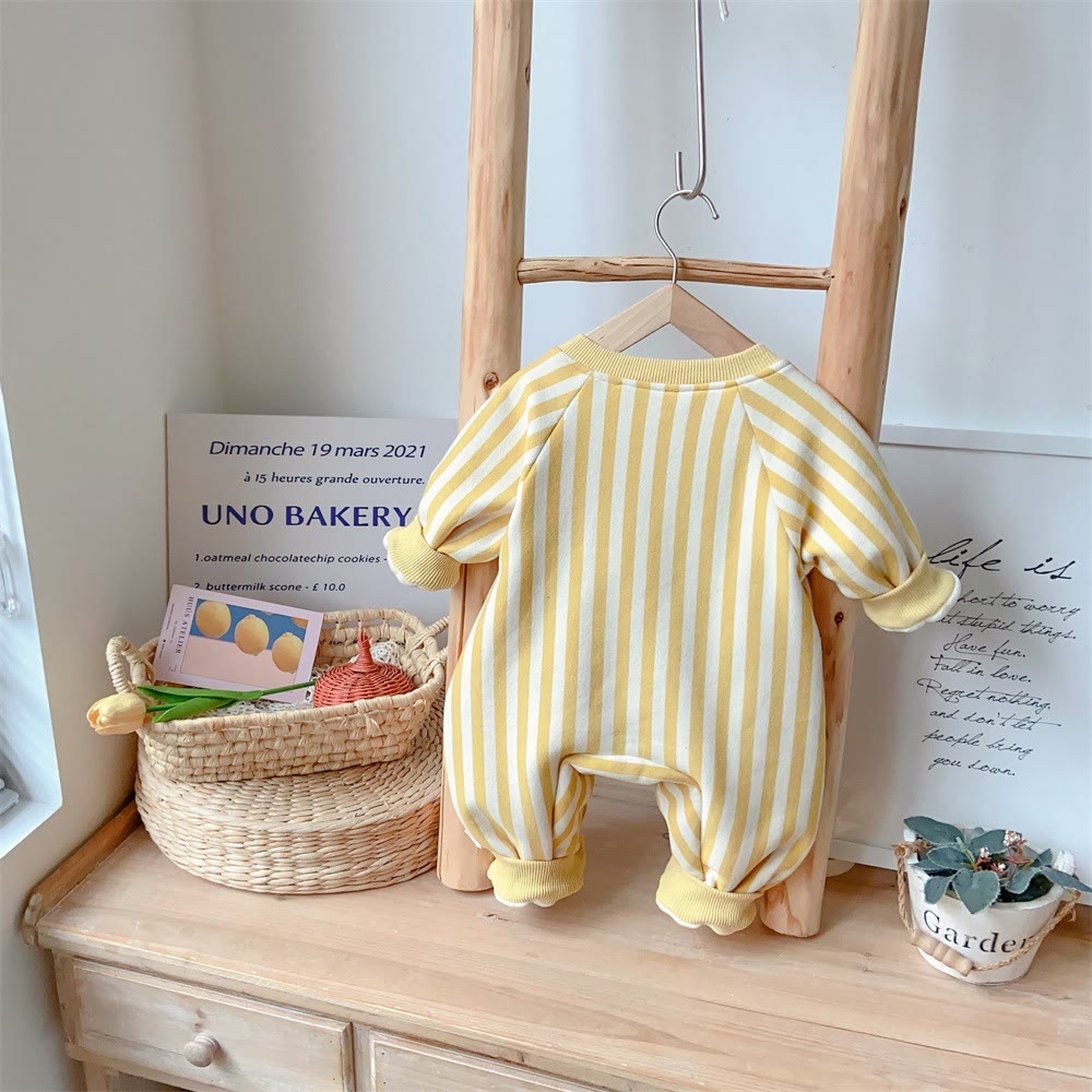 KING Baby Lion Yellow Vertical Striped Romper