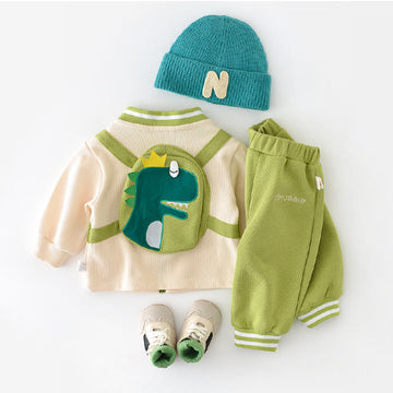 DINOSAUR Baby Casual Slogan Zipper Green Coat Pants