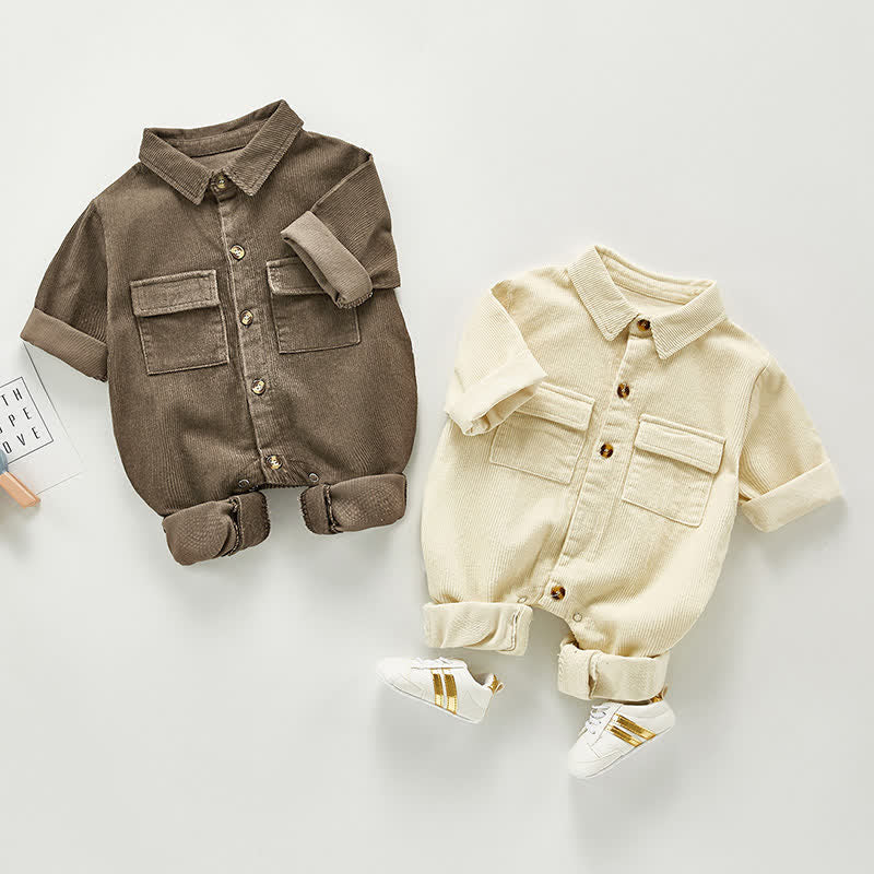 Baby Boys Corduroy Double Pocket Romper