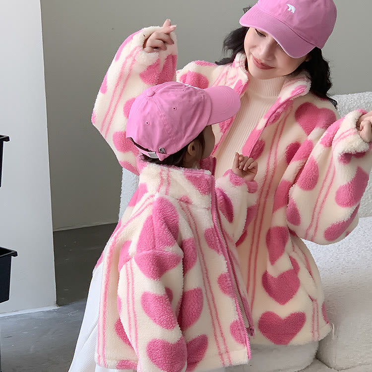 Mommy and Me Pink Heart Fleece Coat