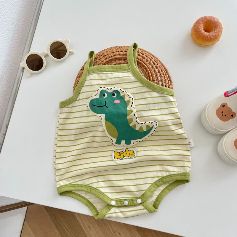 KIDS Baby Striped Dinosaur Strap Bodysuit