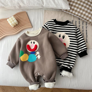 Baby Simple Smile Fleece Lined Striped Romper