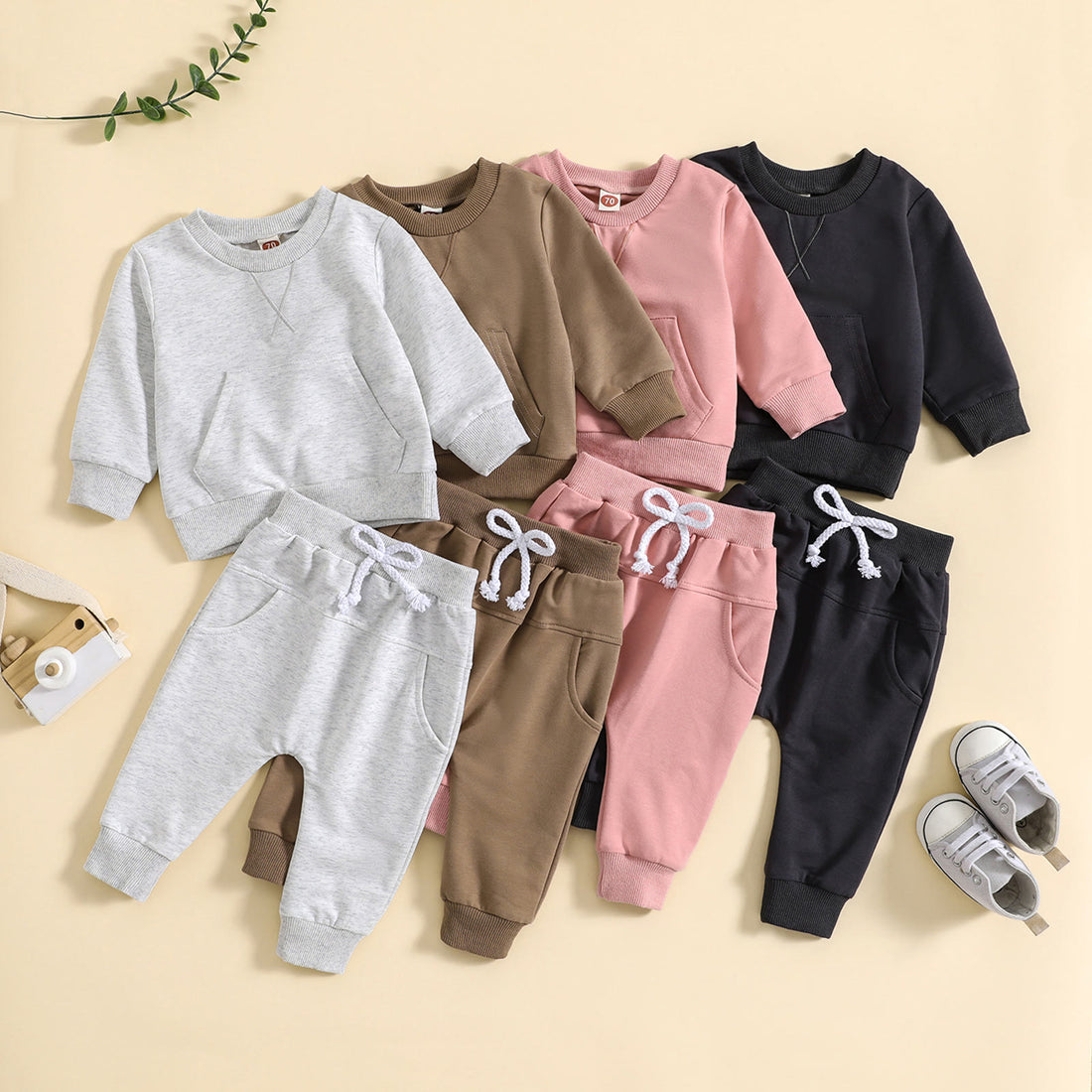 Baby Casual Pocket Solid Color Sweatsuit 2 Pieces Set