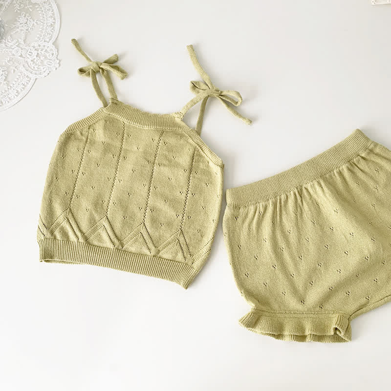 Baby Hollow Out Knitted Camisole and Shorts Set