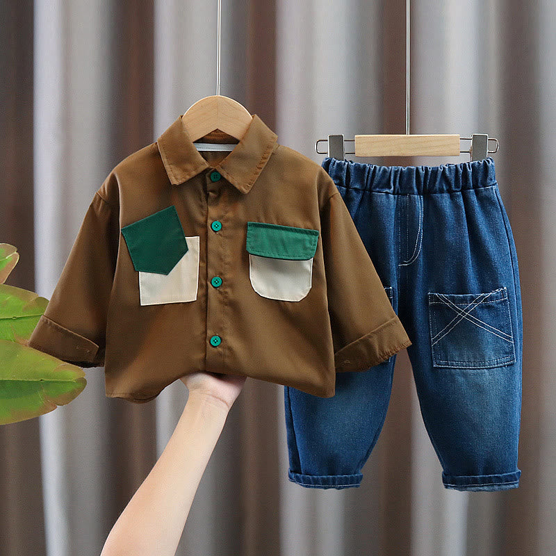 Toddler Worker Shirt Denim Pants 2 Pieces Set