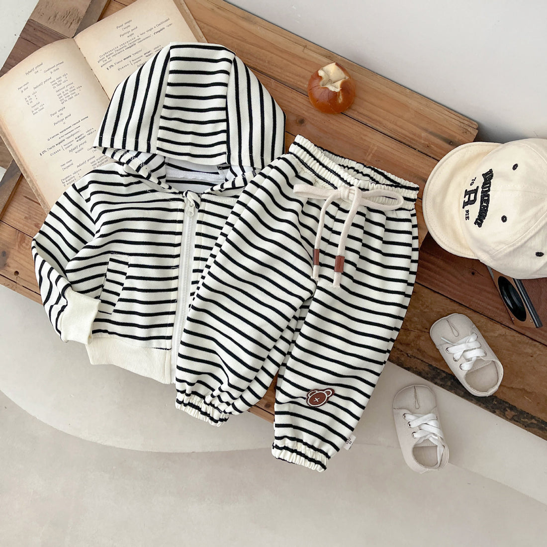 Baby Striped Bear Hooded Sweatsuit 2 Pieces Set