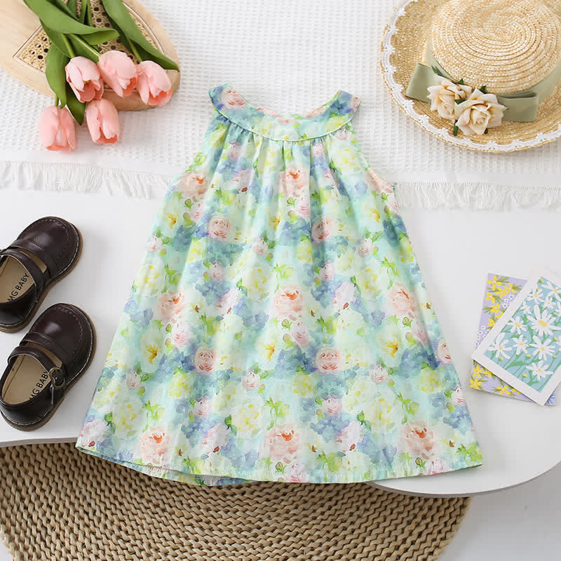 Toddler Girl Flower Halter Neck A Line Dress