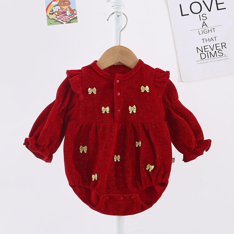 Baby Ruffled Bow Sweet Red Bodysuit