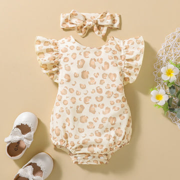 Baby Ruffled Leopard Bodysuit with Headband