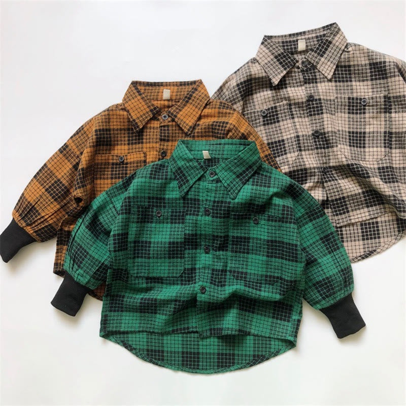 Toddler Boy Pocket Plaid Lapels Shirt