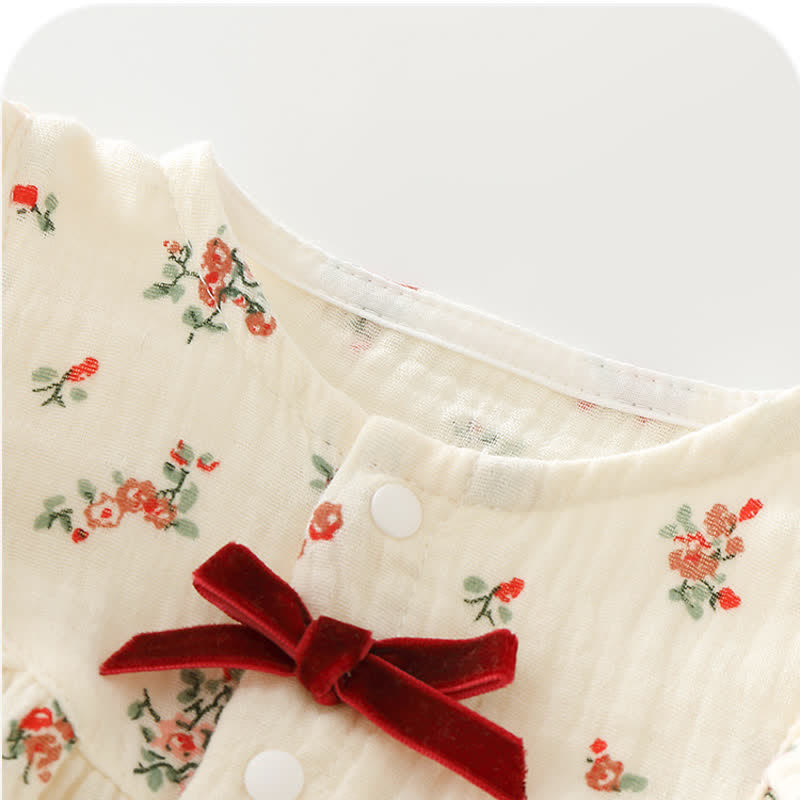 Baby Flower Bow Flounce Trim Newborn Romper