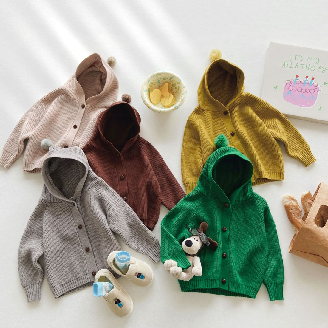 Toddler Solid Color Casual Hooded Knitted Coat