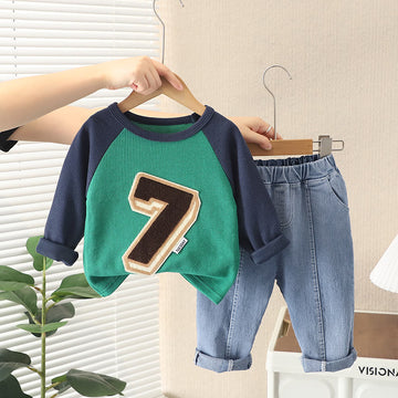 Number 7 Toddler Waffle Denim 2 Pieces Set