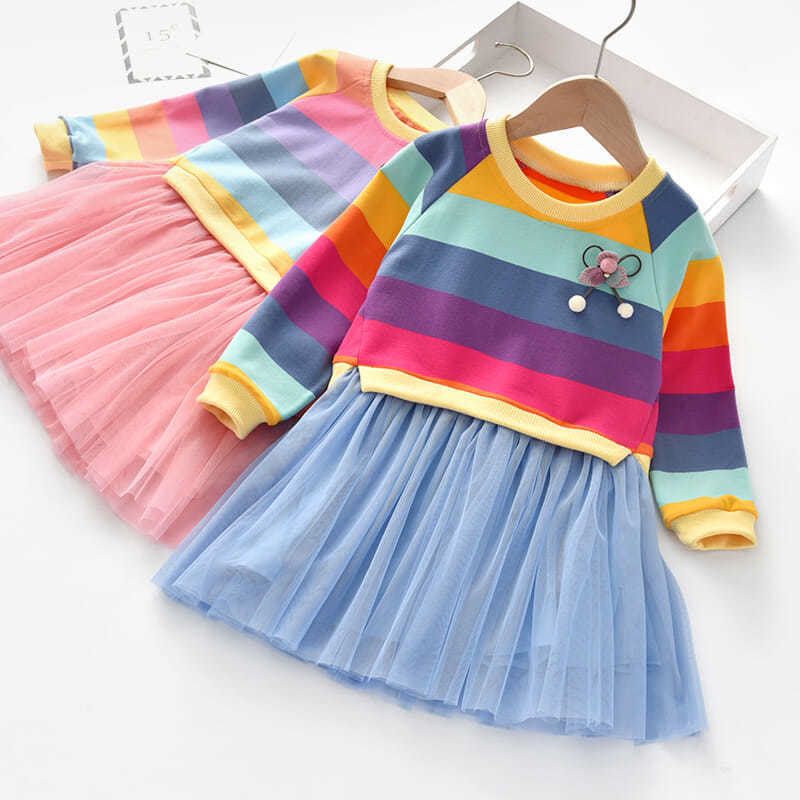 Toddler Girl Bow Rainbow Colorful Tulle Dress