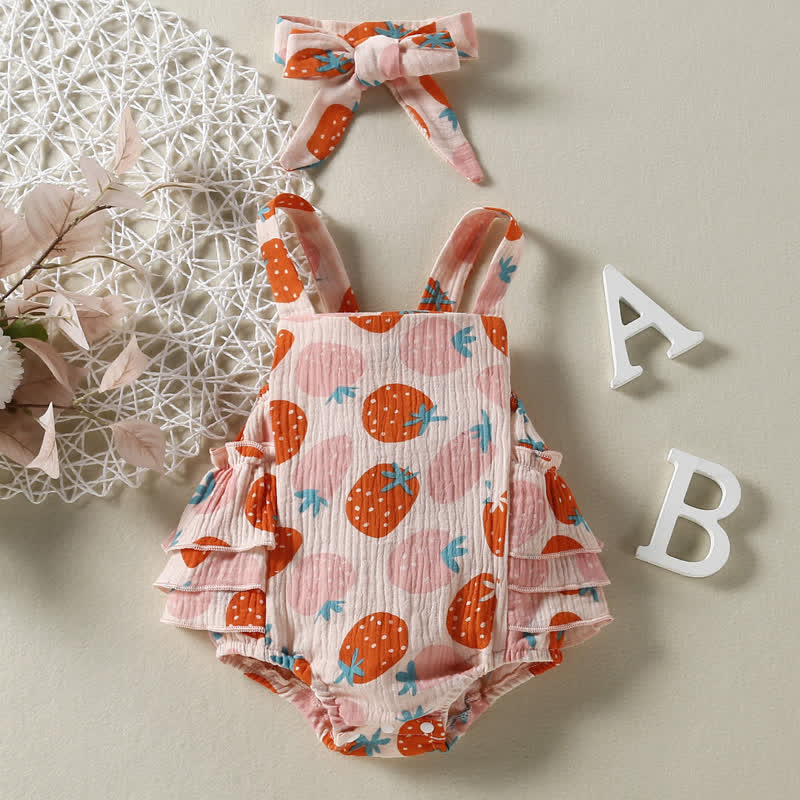 Baby Strawberry Strap Bodysuit with Headband