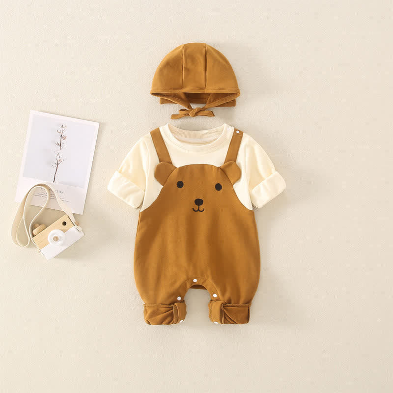 Baby Bear Color Block Romper with Hat