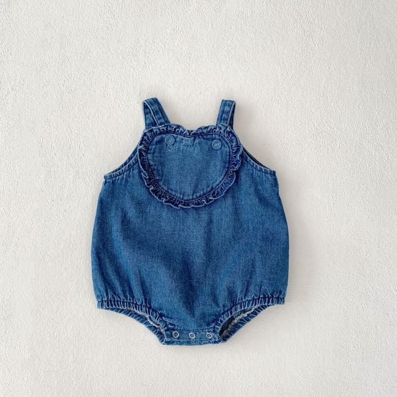 Baby Heart Denim Strap Bodysuit