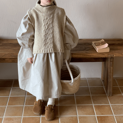 Toddler Girl Solid Color Beige Dress