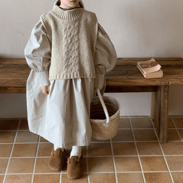 Toddler Girl Solid Color Beige Dress