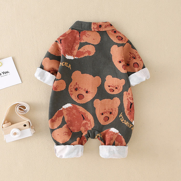 Baby Dark Grey Lapels Teddy Head Romper