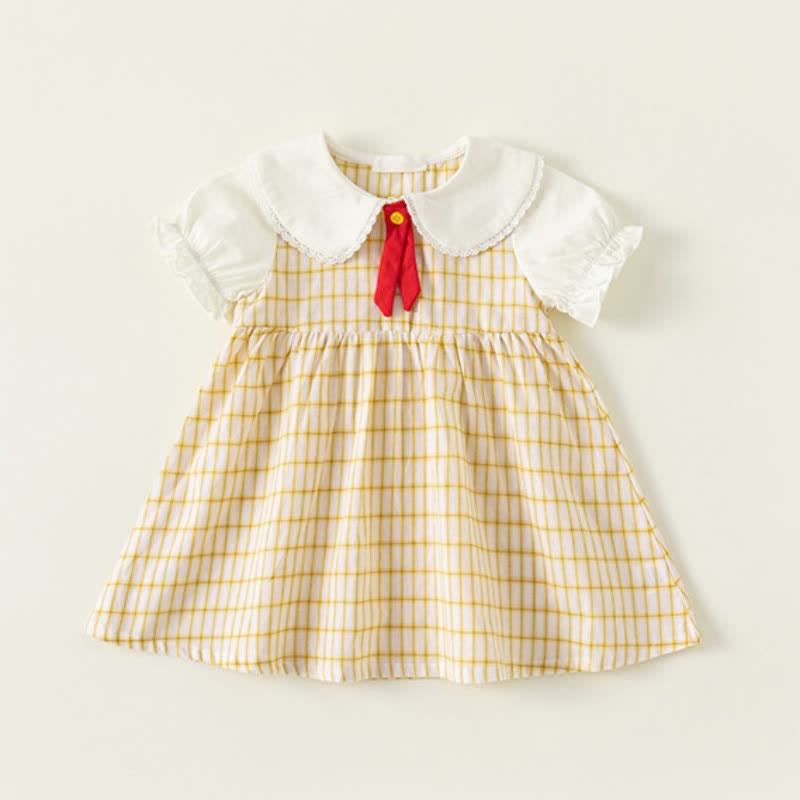 Toddler Girl Plaid Puff Sleeve Lapel Collar Dress