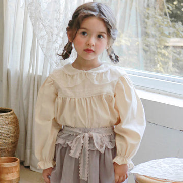 Toddler Girl Lace Lapels Sweet Solid Color Shirt