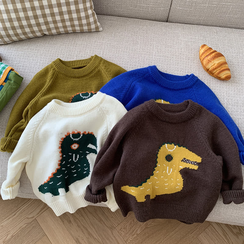 Toddler Cartoon Dinosaur Jacquard Knitted Sweater