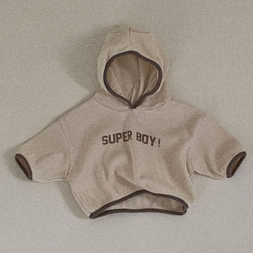 SUPER BOY! Baby Slogan Waffle Loose Hoodie