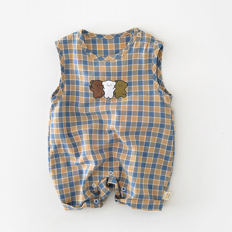 Baby Plaid Bear Sleeveless Romper