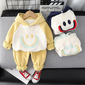 Toddler Smile Fleece Hooded Sweatsuit 2 Pieces Set