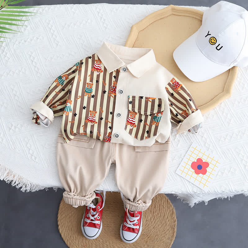 Toddler Boy Striped Bear Shirt and Pants Set