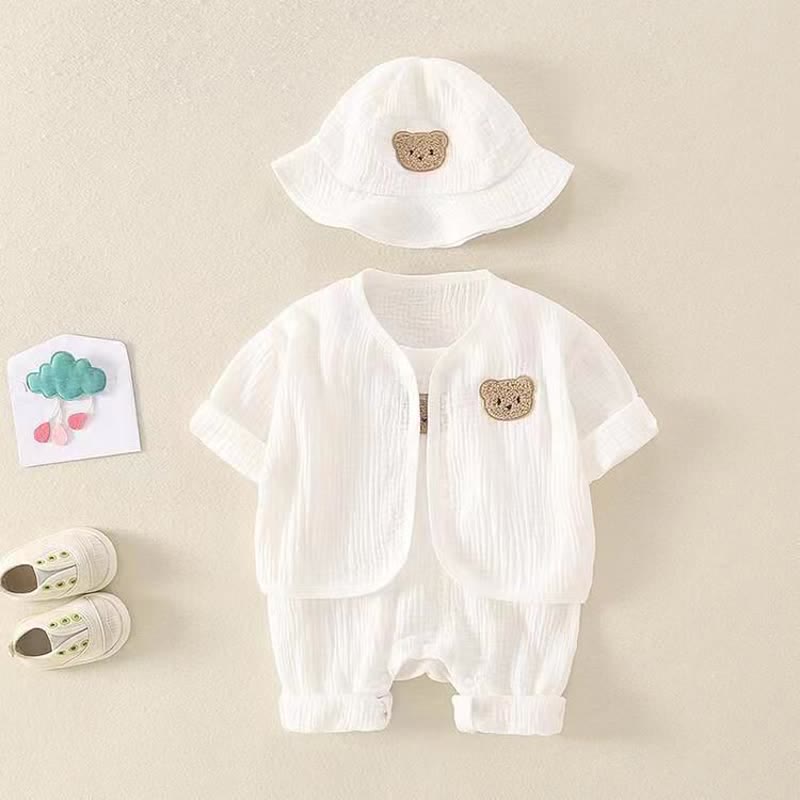 Baby Embroidered Bear Outerwear Romper with Hat