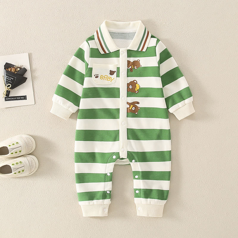 BABY Bear Green Striped Romper